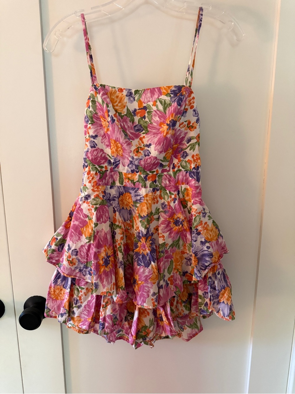Floral Tiered Spaghetti-Strap skort- Pink & Purple